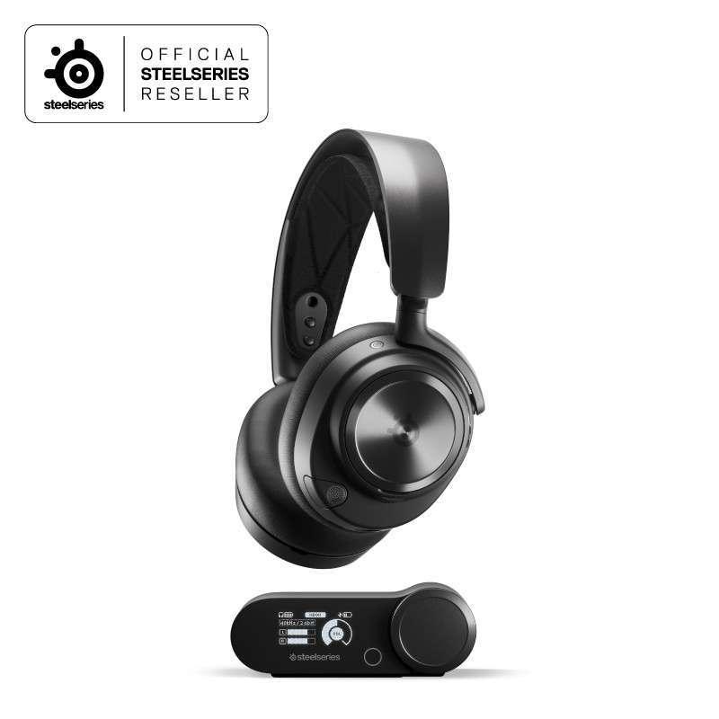SteelSeries — Arctis Nova Elite - A fejhallgató kezelőszervei és a kihúzható mikrofon