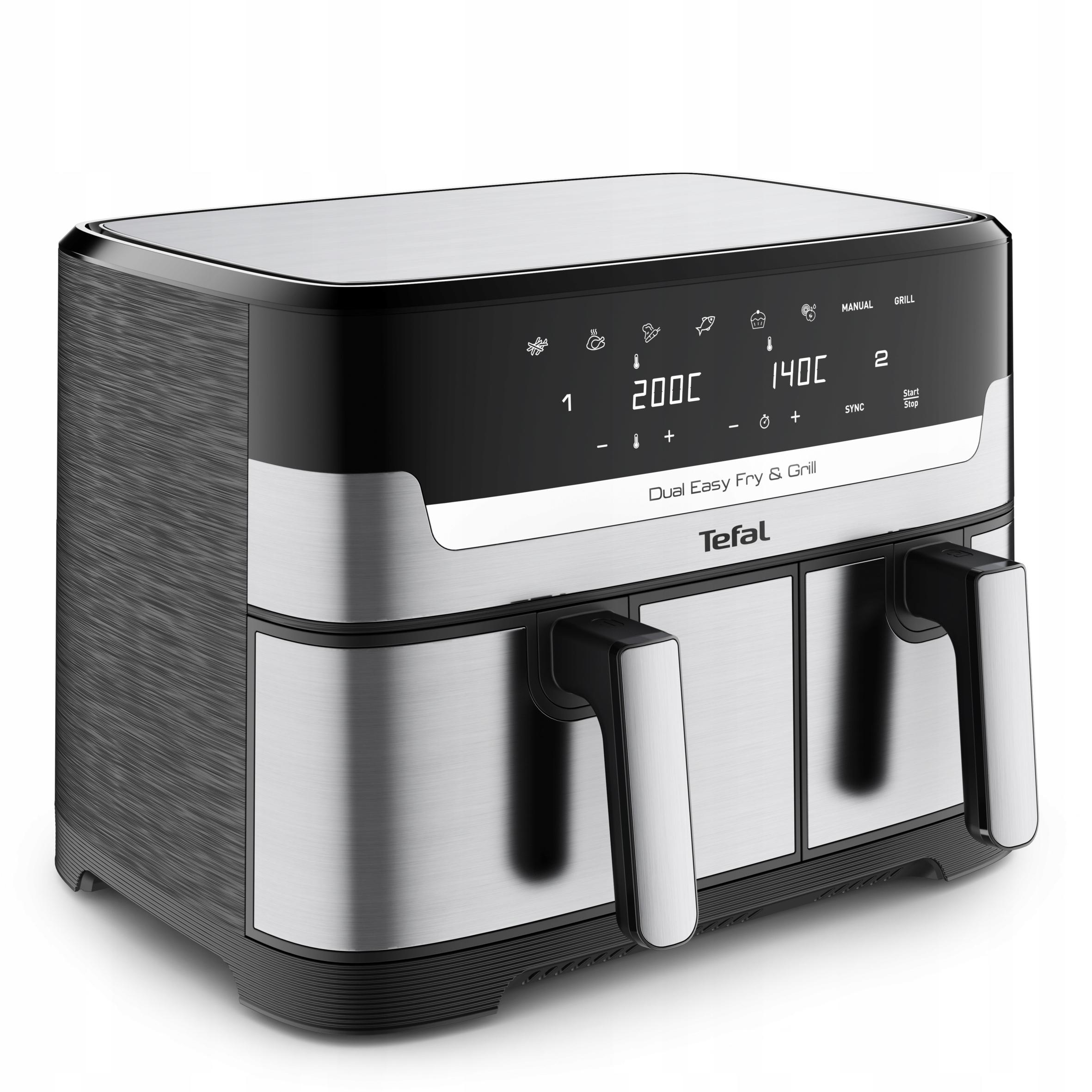 Tefal Easy Fry Flexcook - a két aszimmetrikus fiók kiemelve, bennük a grillráccsal és az érintőpanellel