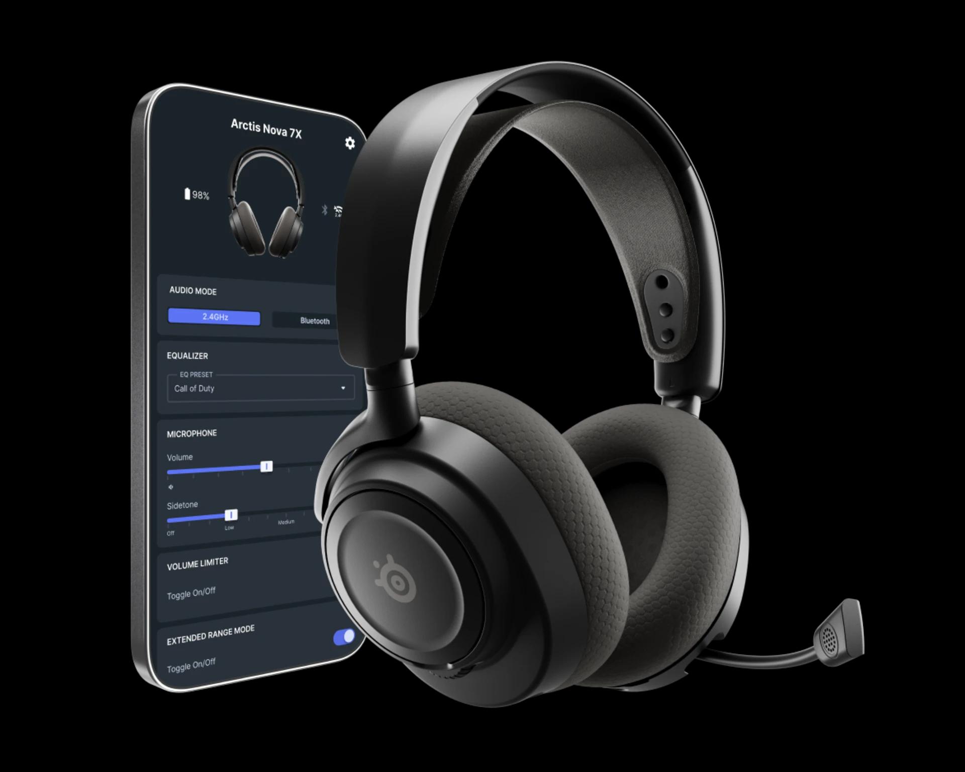 SteelSeries — Arctis Nova 7 Gen 2 - Közelkép a lélegző AirWeave fülpárnákról és a fejpánt kialakításáról