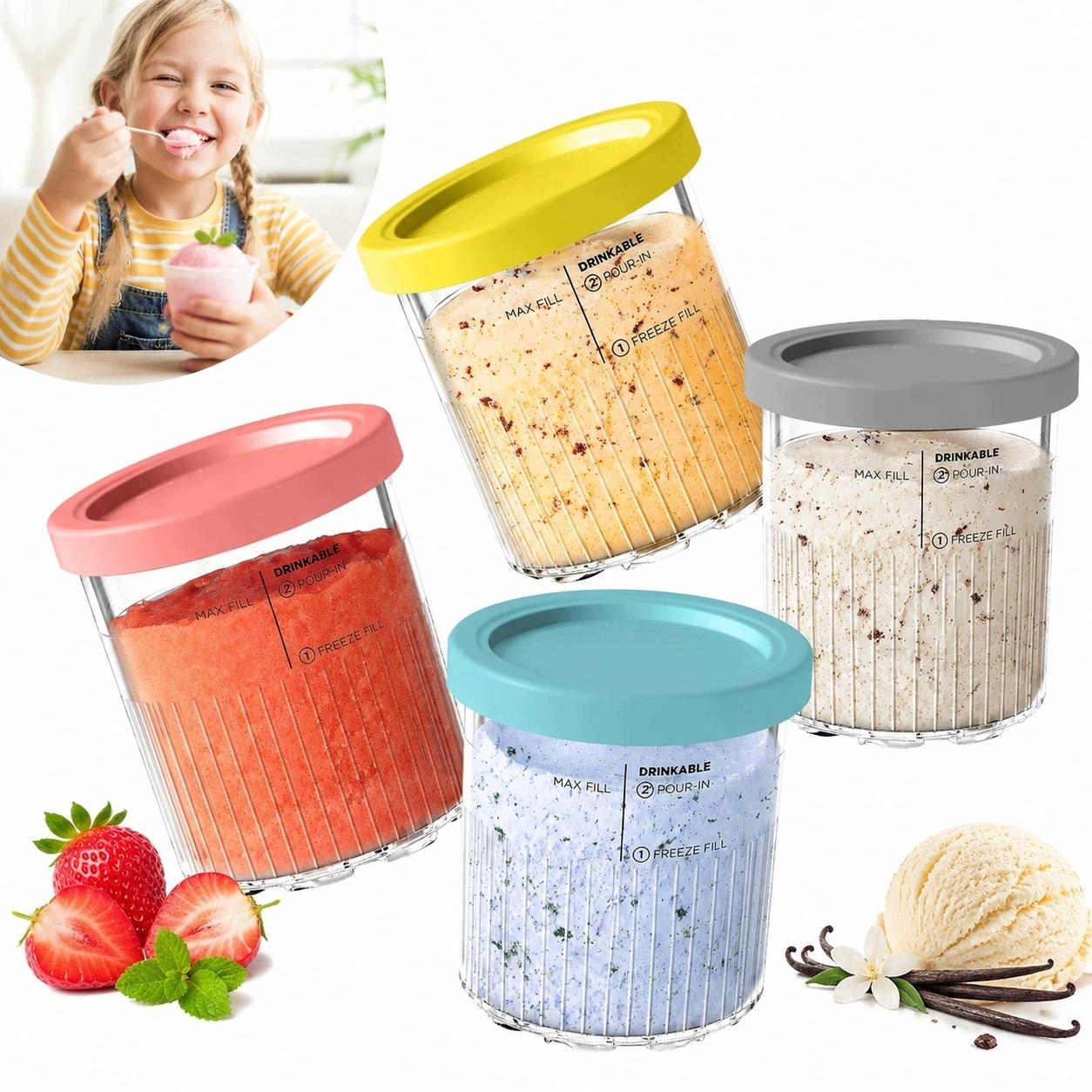 Ninja Foodi Kitchen System - a négy különböző színű (rózsaszín, sárga, kék, szürke) fagyispohár a fedelekkel